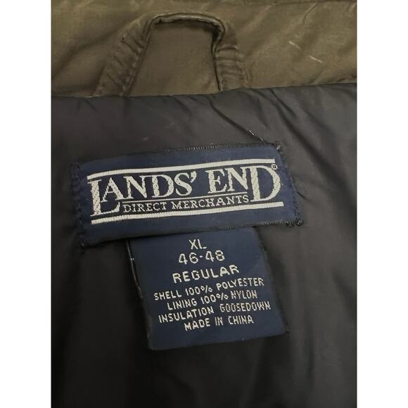 LANDS END DK OLIVE GREEN HOODED HEAVY DOWN LONG PARKA COAT MENS XL / 46-48 - Picture 4 of 5